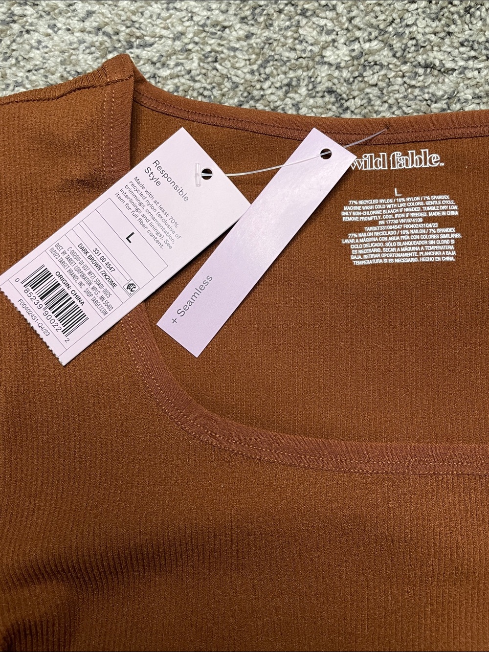NWT wild fable Rust Brown Square-Neck Cropped Rib Tee. Size Large. - Picture 2 of 3